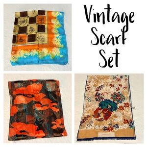 Vintage Retro Floral Patterned Scarf Set